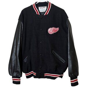 Vintage 90s DeLONG Detroit Red Wings Varsity Jacket Mens XL NHL Wool Black USA